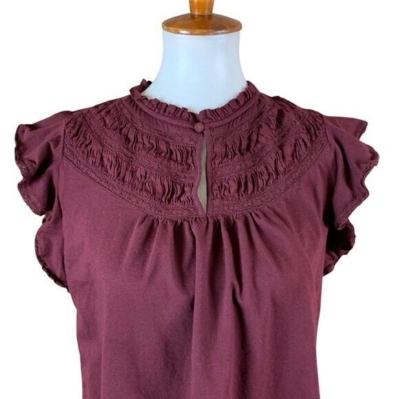 Lauren Ralph Lauren Burgundy Sleeveless Ruffle Trim Top Petite Small - Picture 2 of 7